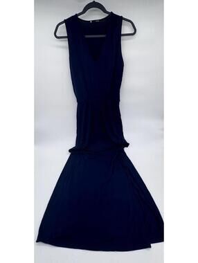 Krisa Women's Maxi Dress Small Blue Solid Sleeveless V Neck